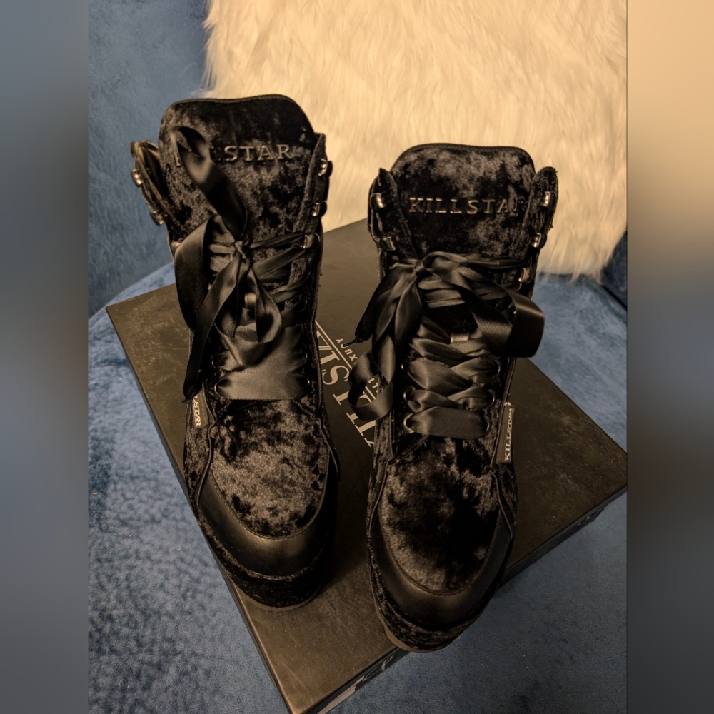 Brand new Killstar no Malice Crushed Velvet Platform Trainers Sneakers - Picture 9 of 12